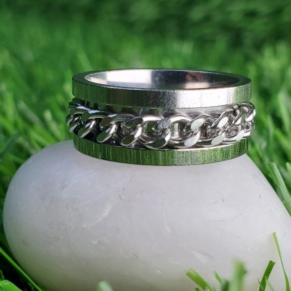 "8MM Stainless Steel Unisex Spinner Ring, AAAQL1017 - Picture 7 of 11